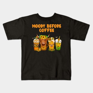 Funny Moody Before Coffee Quote Western Cow Cool Coffee Kids T-Shirt